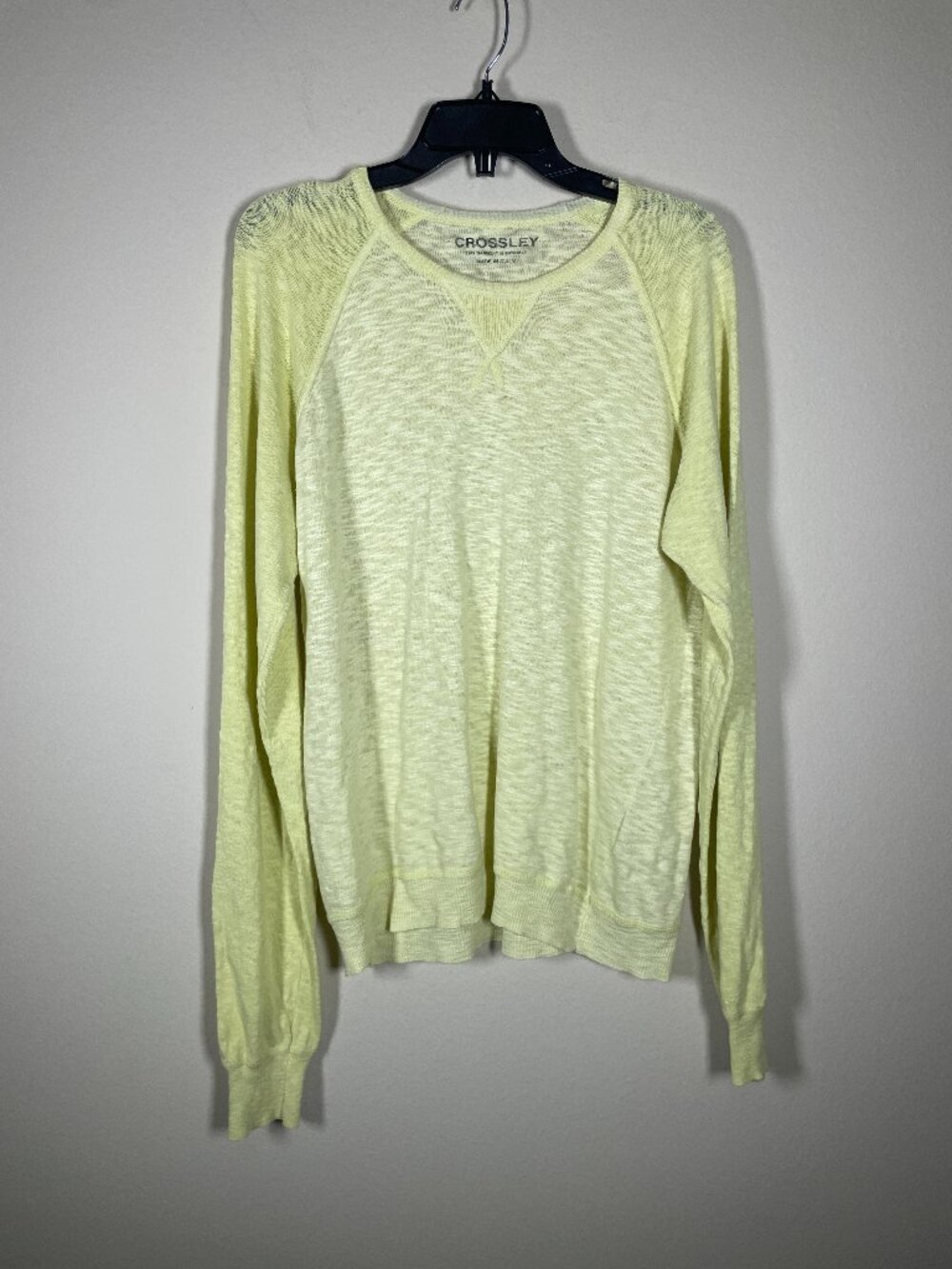 Crossley Women's Cotton Solid Yellow Basic Top Long Sleeve Large!